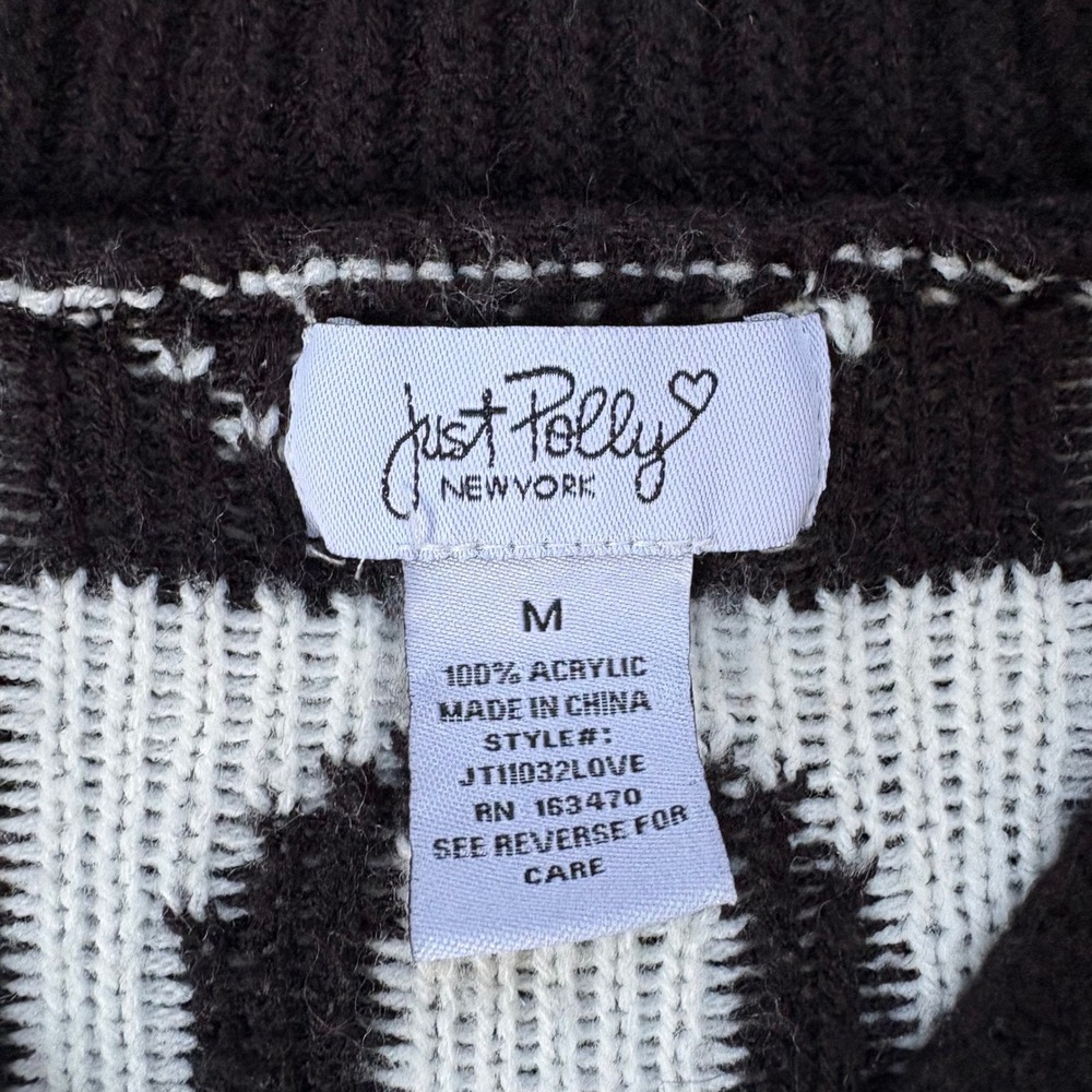 Just Polly NY Checkerboard Cardigan LOVE‎ Floral Graphic Knit M - Picture 3 of 7